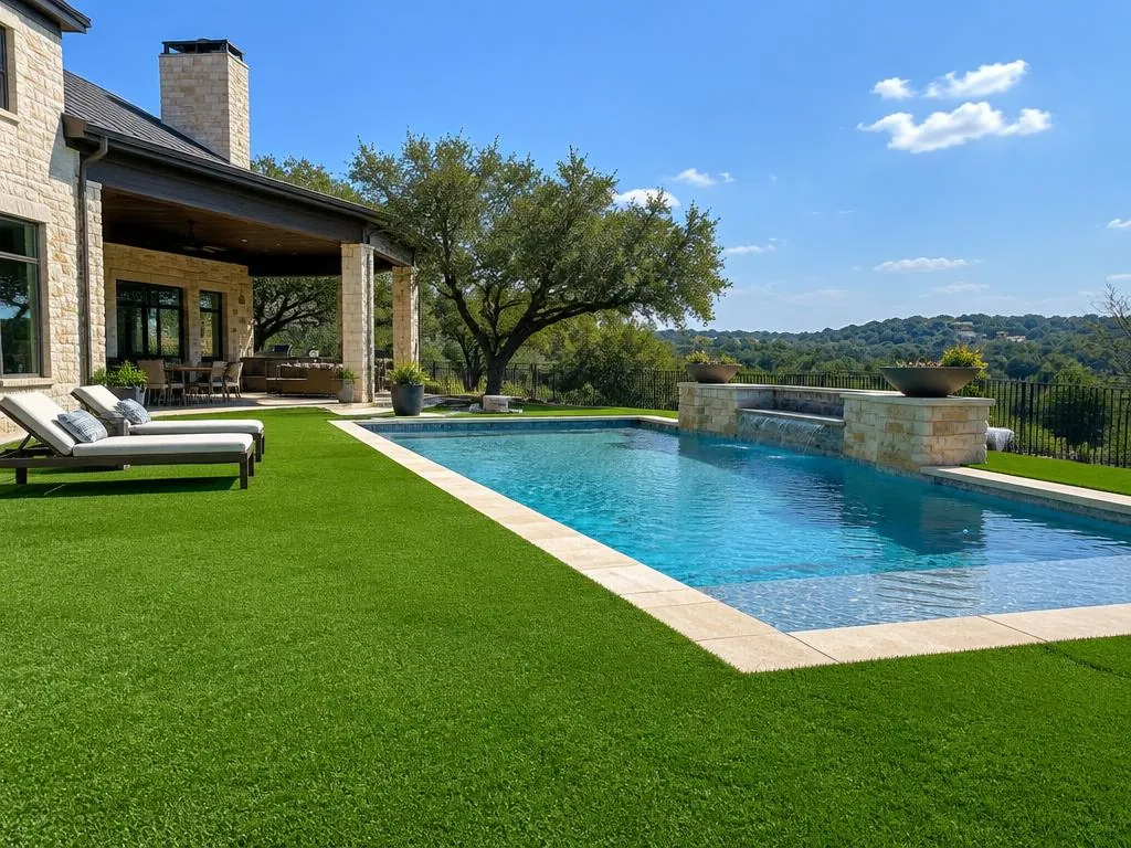Clean turf beside a backyard pool