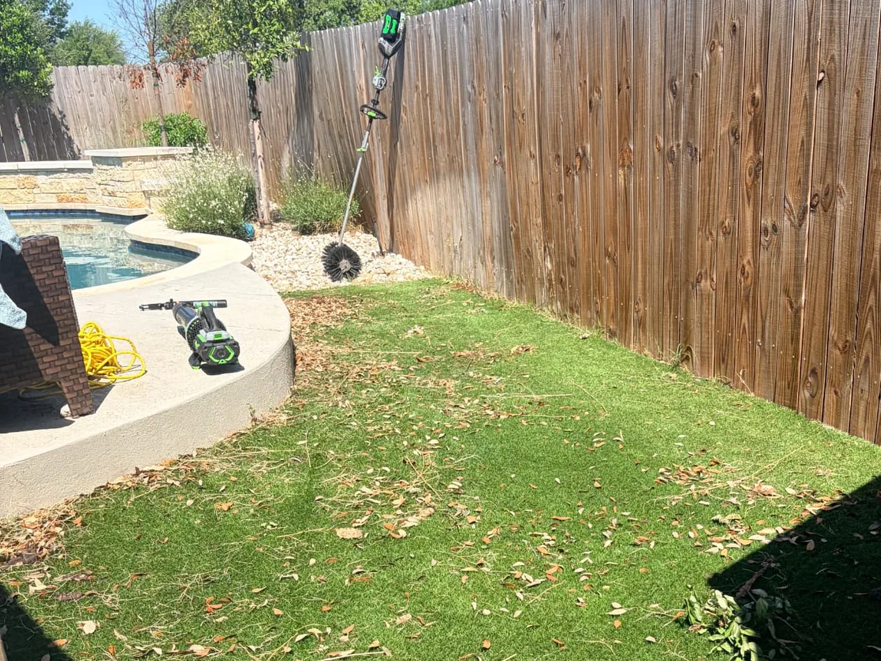 Before — Artificial turf before and after cleaning and brushing